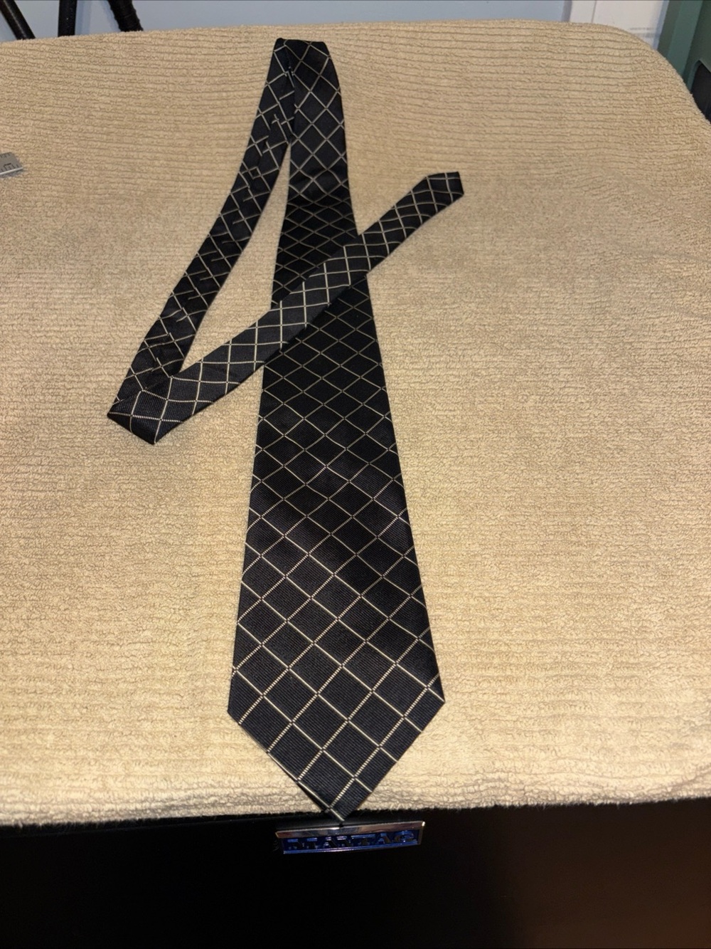 Ralph Lauren Black Tie with Gold Windowpane Pattern